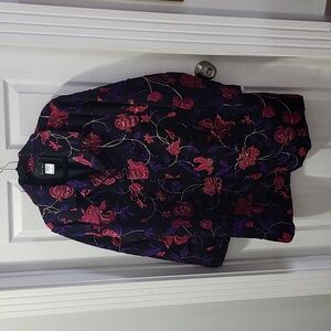Womens Long Blazer Jacket Floral Slinky Brand Size Xl Easter Purple Elegant